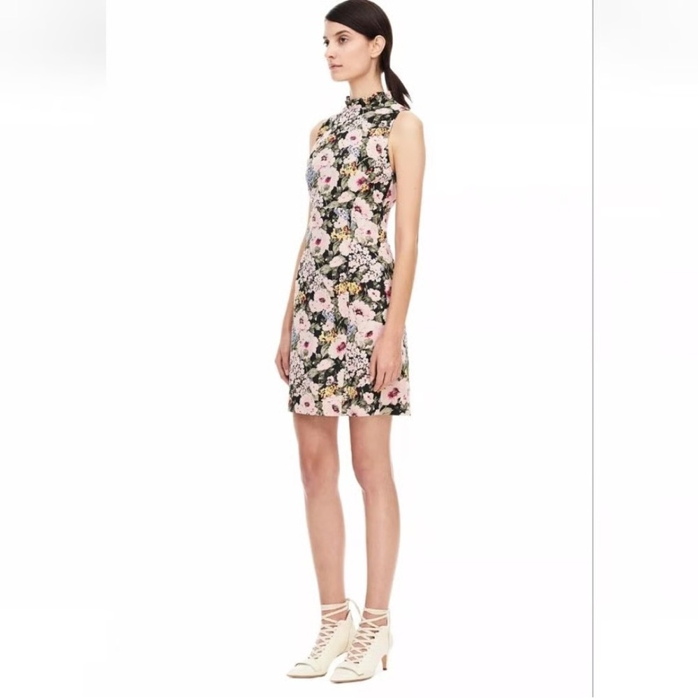 Rebecca Taylor Lavinia Floral-print Hydrangea Ruffle Dress In Black Cameo Pink - Picture 2 of 16